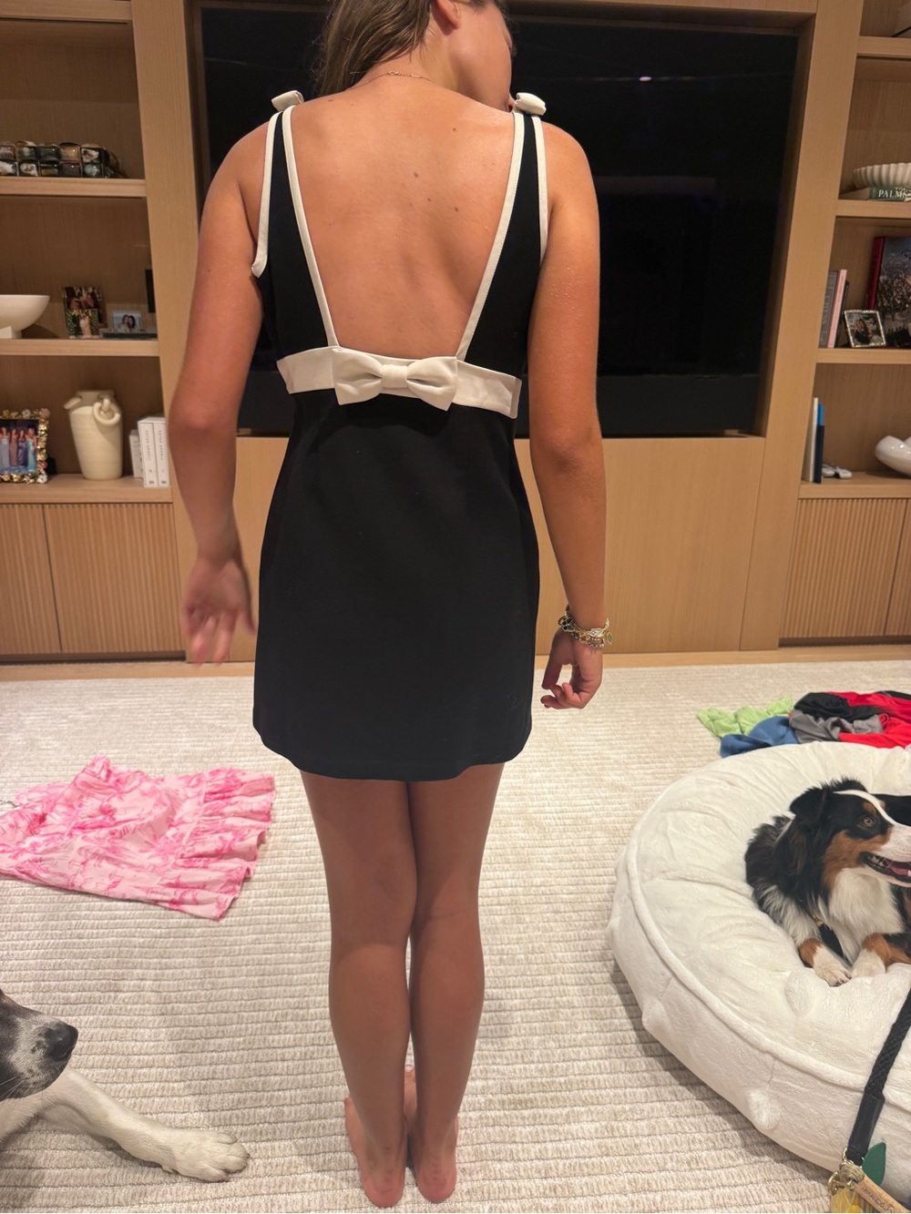 LoveShackFancy Black Catrice Mini Dress with White Trim - Picture 4 of 6
